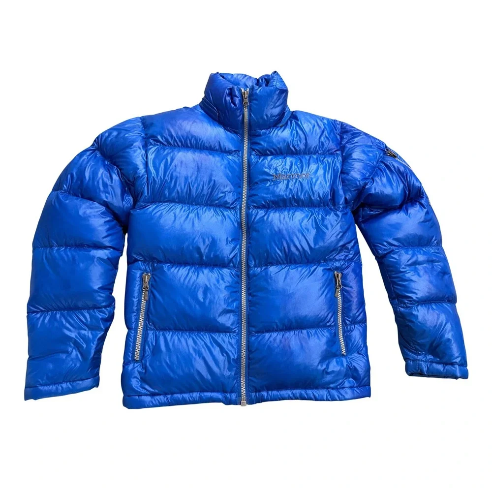 Marmot Puffer Jacket Mens S Blue Down Insulated Quilted Full Zip Outdoor